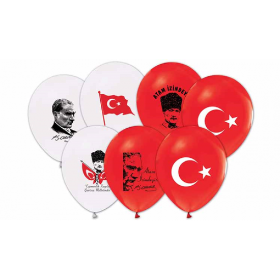 Atatürk-Bayrak Balon 12 İnç Baskılı 10 Adet