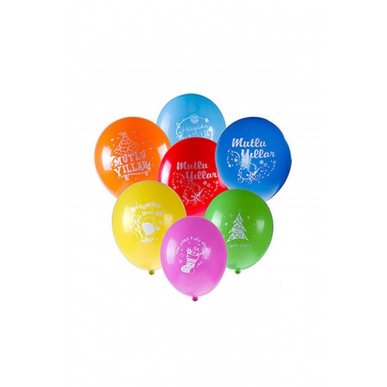 Mutlu Yıllar Karışık Renkli Yılbaşı Balonu 6'lı