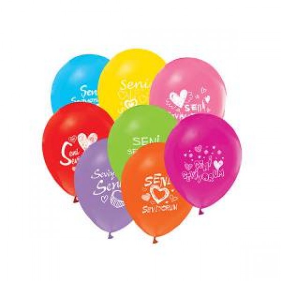 Seni Seviyorum Baskılı 6'lı Renkli Balon